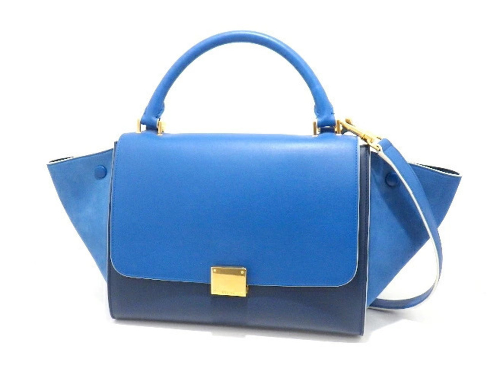 Celine Bag Handbag Trapeze Calf Suede Blue